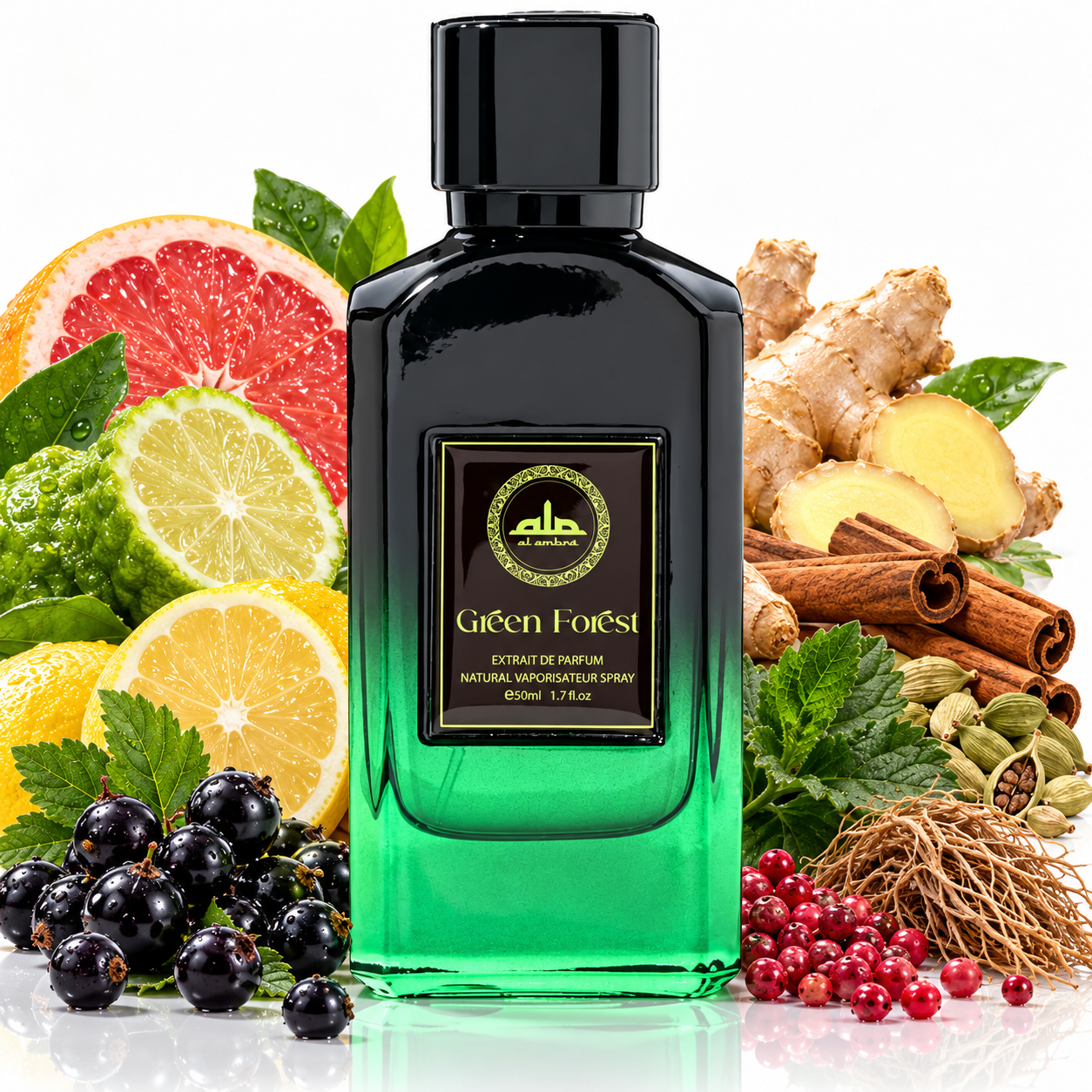 Al Ambra Green Forest Parfum mit Patchouli rosa Pfeffer und Vetiver
Al Ambra Green Forest frischer würziger und holziger Duft 50 ml
Al Ambra Green Forest zitrisch fruchtiges Extrait de Parfum
Al Ambra Green Forest würziger Duft mit Bergamotte und schwarzer Johannisbeere
Al Ambra Green Forest Extrait mit Grapefruit Ingwer Kardamom und Vetiver
Al Ambra Green Forest hochwertiges Extrait de Parfum 50 ml
