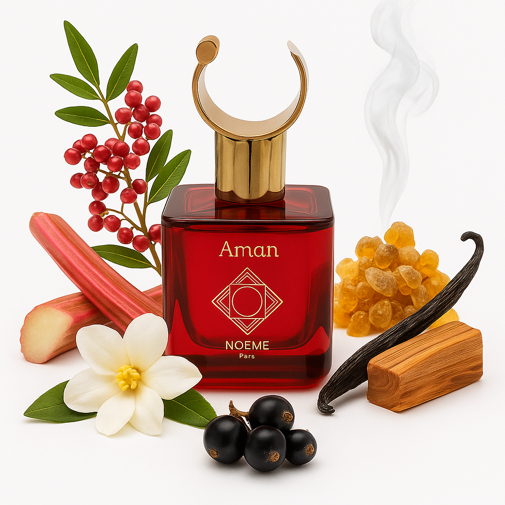 "Aman Noème Paris – Eau de Parfum mit rauchigem Weihrauch, cremiger Gardenia, dunkler Vanille und edlem Sandelholz – modern, elegant, langanhaltend."

"Luxusduft Noème Paris Aman – mystische Duftsignatur mit ausgewogener Süße, Würze und holziger Wärme – exklusiv und charakterstark."