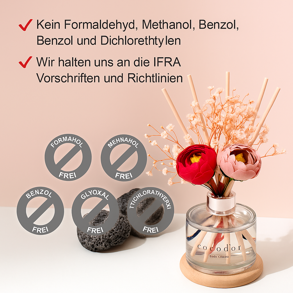 Eleganter Duftdiffuser mit Schwarzkirsch-Aroma – Cocodor Camelia Edition für stilvolle Raumstimmung

Cocodor Camelia Raumduft – Schwarzkirsche 200 ml, luxuriöser Diffuser für ein warmes und einladendes Zuhause