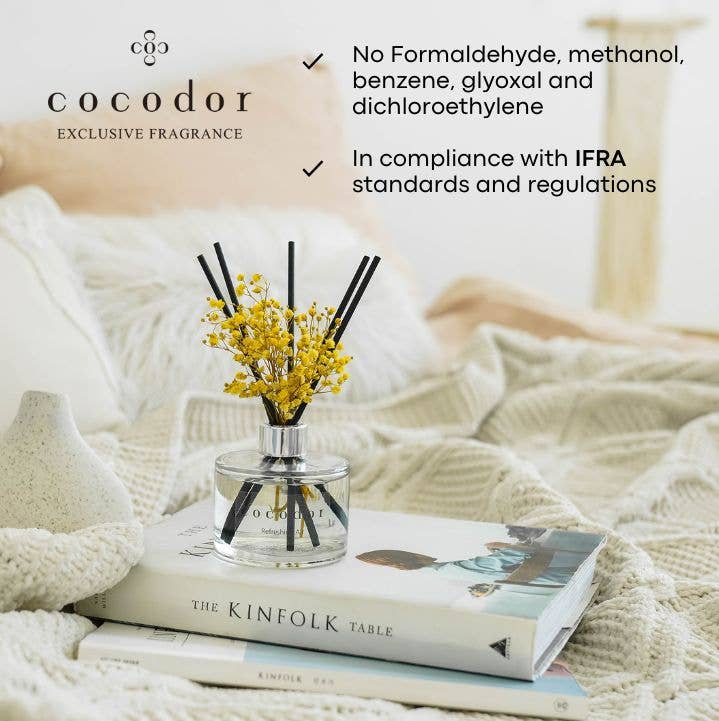  Cocodor Raumduft Baumwolle – saubere, pudrige Duftatmosphäre für Wohnräume
Cocodor Cotton Duftdiffuser – moderner Lufterfrischer ohne Flamme und Rauch
Cocodor Raumparfum Baumwolle – dezenter Duft mit frischer, klarer Wirkung
 Cocodor Wäscheduft Diffuser – reiner Baumwollduft für Badezimmer und Schlafzimmer Cocodor Cotton Reed Diffuser – dekorativer Raumduft mit schwarzem Stick-Design