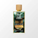 DUA LUX Creamy Pina Colada Parfum Flakon Detailaufnahme goldenes Design 100ml Extrait de Parfum luxuriöser DuftDUA LUX Creamy Pina Colada Duft Anwendung Sommer Parfum süß fruchtig Kokos Ananas Urlaubsduft Damen Herren
