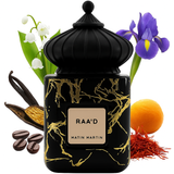 „Detailfoto des Matin Martin Raa’d Eau de Parfum – edler Unisex-Flakon mit Noten von Kaffeeblüte, Muskat, Iris, Amber, Tonkabohne und Vanille.“