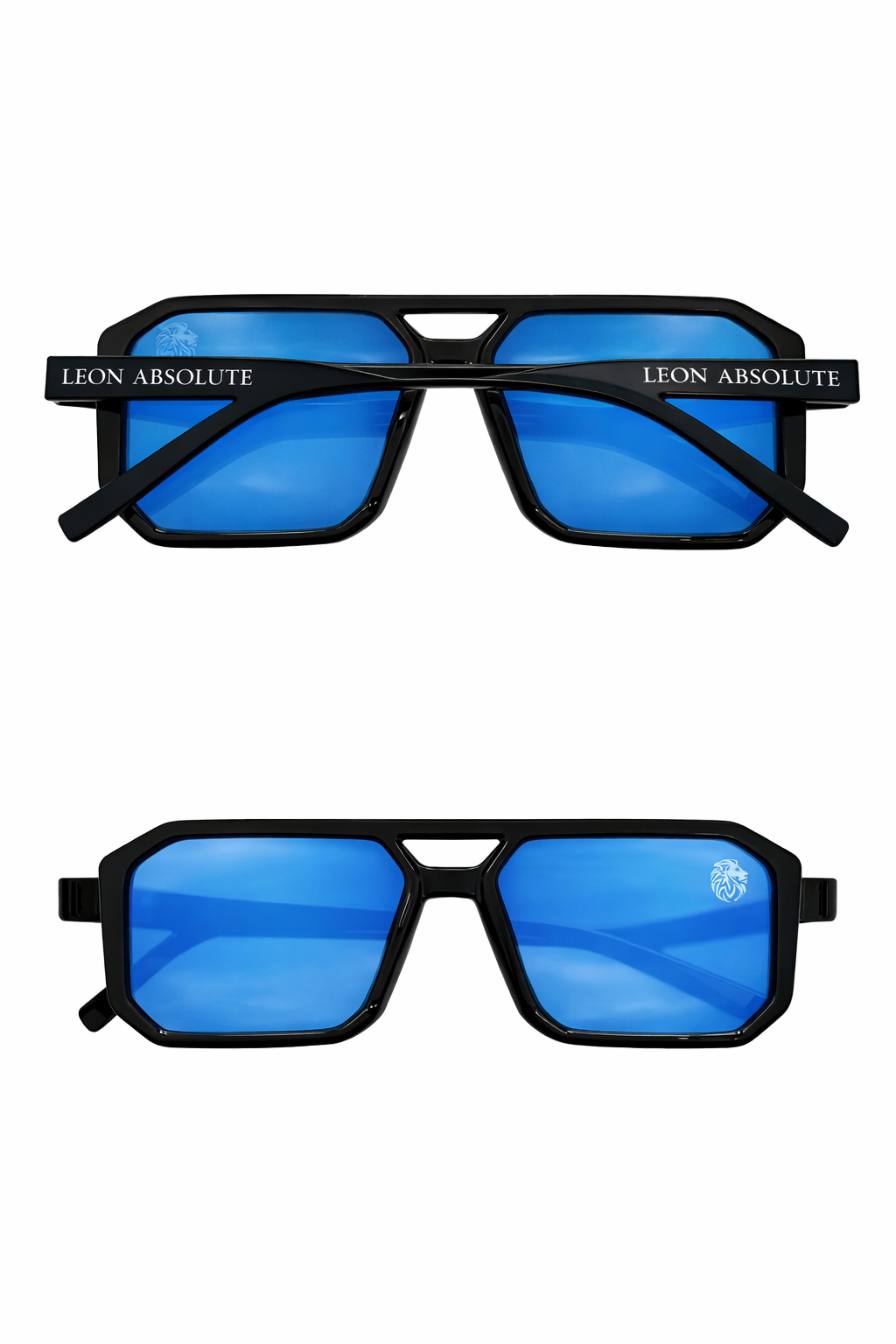 Leon Absolute Azure Sonnenbrille mit blau getönten Gläsern, kantigem schwarzen Rahmen und dezentem Löwenlogo in der oberen Linsenecke auf weißem Hintergrund

Hochwertige Leon Absolute Azure Sonnenbrille mit markantem Design, blauen UV400-Gläsern und minimalistischem Löwenlogo auf der Linse