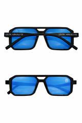 Leon Absolute Azure Sonnenbrille mit blau getönten Gläsern, kantigem schwarzen Rahmen und dezentem Löwenlogo in der oberen Linsenecke auf weißem Hintergrund

Hochwertige Leon Absolute Azure Sonnenbrille mit markantem Design, blauen UV400-Gläsern und minimalistischem Löwenlogo auf der Linse