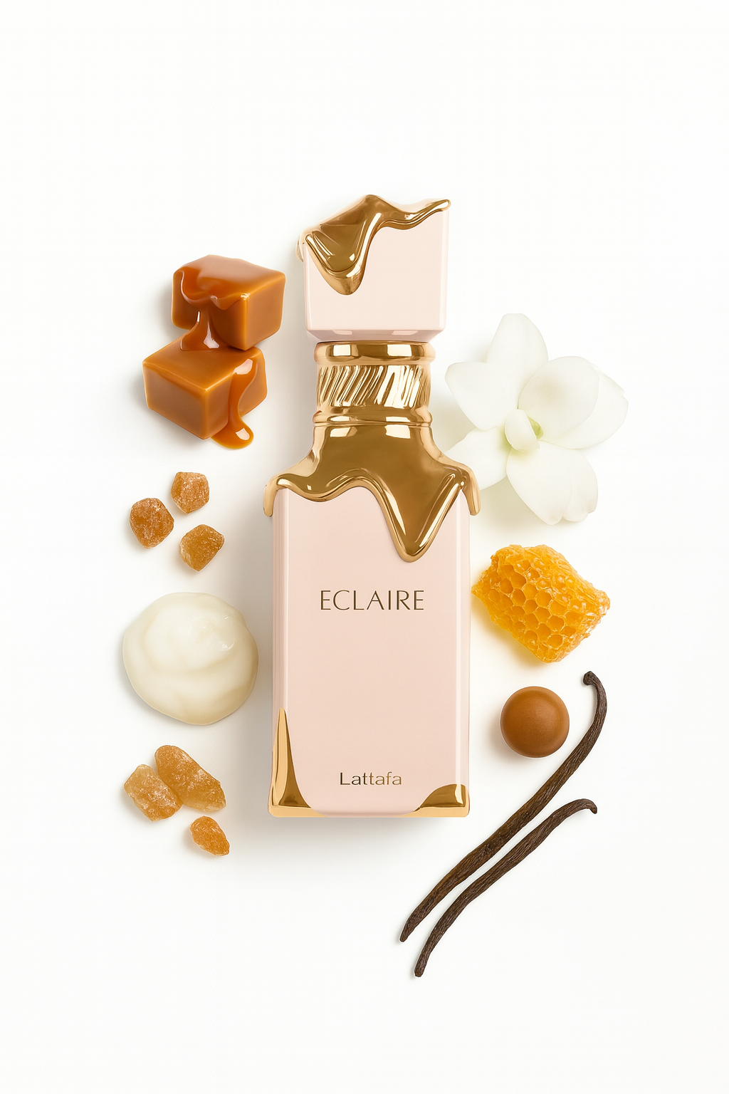 Lattafa Eclaire Eau de Parfum 100 ml – luxuriöser, cremig-süßer Duft mit Noten von Karamell, Milch, Zucker, Honig, Vanille, Praline und Moschus. Gourmand-Parfum mit weicher, sinnlicher Aura – ideal für Frauen, die süße Eleganz lieben. Hochwertig, langanhaltend und perfekt für Abendmomente oder die kalte Jahreszeit.