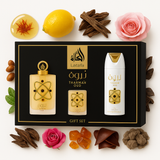 Lattafa Pride Tharwah Gold Set – intensiver Oud-Duft mit Amber & Leder – luxuriöses Parfum Geschenk für Liebhaber orientalischer Düfte.

Tharwah Gold 3er Duftset – orientalisch-warmer Unisex Duft von Lattafa – edles Geschenkset mit Parfum & Body Spray – exklusiv bei Leon Absolute.

Lattafa Pride Tharwah Gold – luxuriöses Parfum Geschenkset mit Oud, Safran und Moschus – goldener orientalischer Duft – 3-teiliges Set.