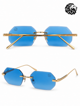 Leon Absolute Luxus Sonnenbrille Hellblau Gold – randlose Designer Sonnenbrille mit blauen Gläsern und UV400 Schutz