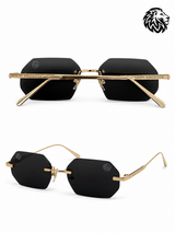 Leon Absolute Luxus Sonnenbrille Schwarz Gold – randlose Designer Sonnenbrille mit schwarzen Gläsern und UV400 Schutz