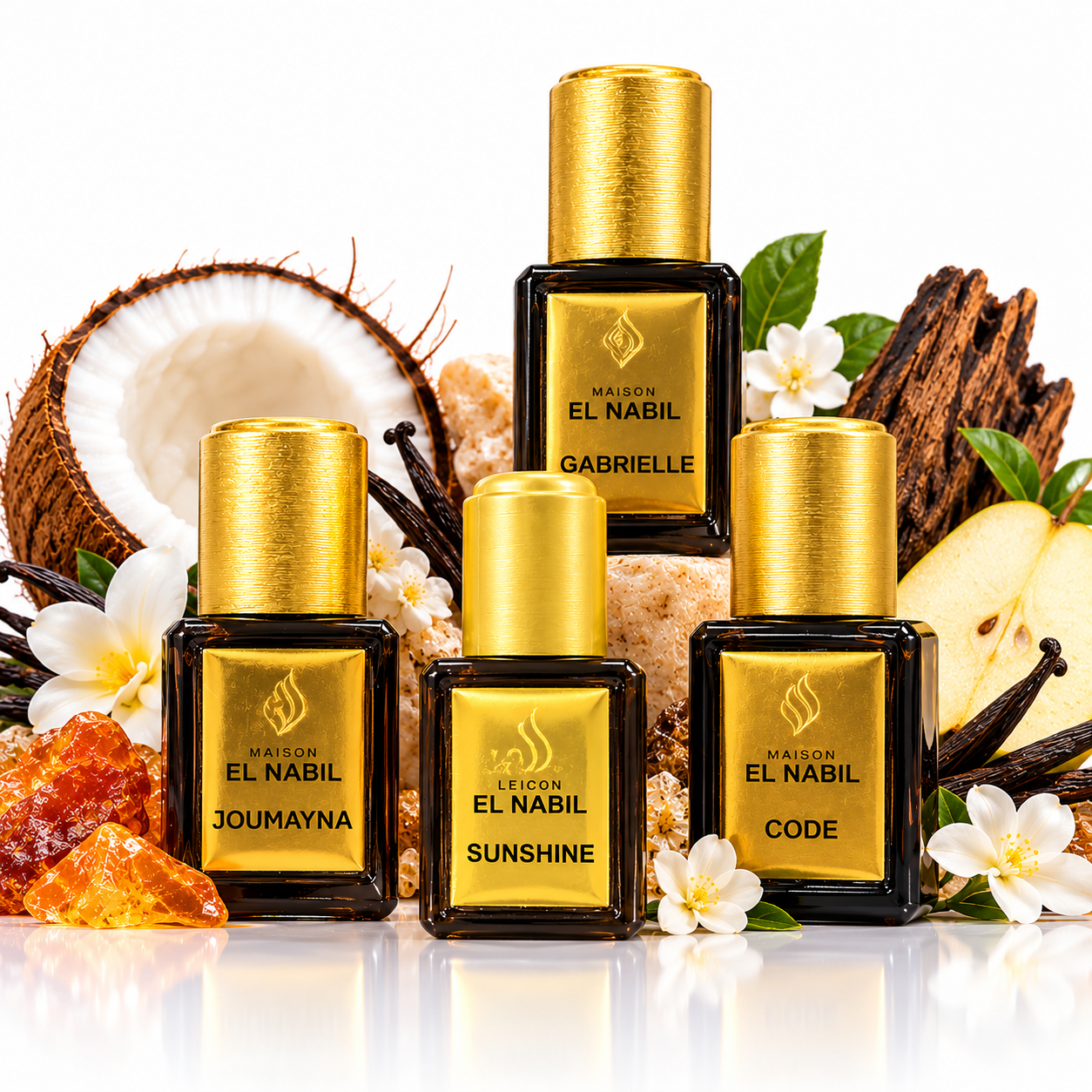 5 ml Parfumöl Bundle Maison El Nabil Leon Absolute, arabische Parfumöle 5 ml kaufen, orientalische Duftöle 2er Set 3er Set, alkoholfreies Parfumöl, konzentriertes Parfumöl Damen Herren, Maison El Nabil Sunshine, Maison El Nabil Code, Maison El Nabil Gabrielle, Maison El Nabil Joumayna, arabische Düfte online kaufen, Parfumöl Geschenkset, orientalische Parfumöl Kollektion, hochwertige Duftöle, langanhaltende orientalische Düfte