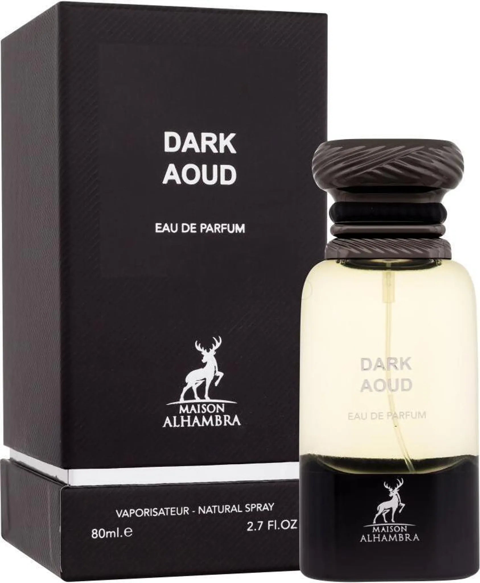 Maison Alhambra Dark Aoud Oud Parfum für Männer – eleganter Nischenduft für Abend, Date und besondere AnlässeLogo und Flakon von Maison Alhambra Dark Aoud – orientalisches Parfum mit dunkler, warmer Ausstrahlung