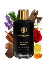 Mancera Black Gold 120 ml – eleganter Duft mit Oud, Lavendel und Vetiver – würzig, frisch und luxuriös.

Mancera Black Gold Original – orientalisch-holziger Duft für Männer mit Amber, Leder und Patchouli – stark und verführerisch.

Mancera Black Gold Eau de Parfum – Duft mit Lavendel, Zitrusfrüchten und Leder – elegant, tief und maskulin.