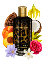 Mancera Wild Candy 120 ml – gourmandiger Duft mit Kakaobohne, Ylang-Ylang und weißem Moschus – cremig, warm und verführerisch.

Unisex-Duft Mancera Wild Candy – fruchtig-floraler Duft mit Kokosnuss, Rose und Tiaréblüte – exotisch und elegant.

Mancera Wild Candy Parfum – warmer, süßer Duft mit Amber, Benzoe und Kokosnuss – sinnlich und einzigartig.