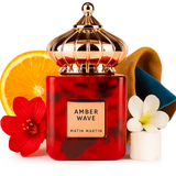 „Amer Wave von Matin Martin – 100-ml-Unisex-Parfum im elegant gestalteten Flakon, Duftprofil aus Orange und Safran im Auftakt, florale Jasmin-Wildleder-Zucker-Herznote und warme Basis aus Amber, Ambroxan und Leder. Moderner, sinnlicher Nischenduft.“