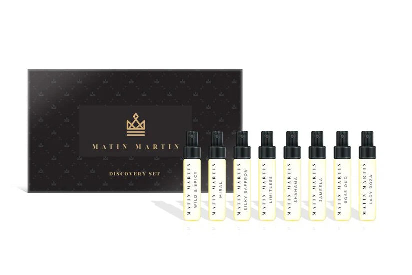 Matin Martin Duft Set 8 Düfte Proben Lady Roza Jameela Miral Silkay Saffron Parfum Discovery Set 8x2 ml Matin Martin Nischenparfum Proben kaufenMatin Martin Proben Set Parfum 16 ml Duftset Rose Oud Wild & SpicyNischendüfte Discovery Set Matin Martin 8 Parfums zum Testen