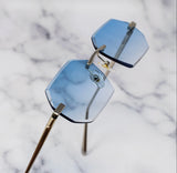 Retro Milano Sonnenbrille, von Leon absolute, perfekt für diesen Sommer, Retro Sonnenbrille im Vintage Style, ohne Rahmen in blau und schwarz