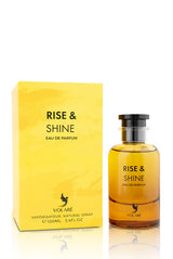 „Rise & Shine Parfum von Volare – frischer Tagesduft mit positiver Energie. Perfekt für den Start in den Tag, zitrisch und floral mit grüner Tee-Note, ideal für Männer und Frauen mit Stil.“
