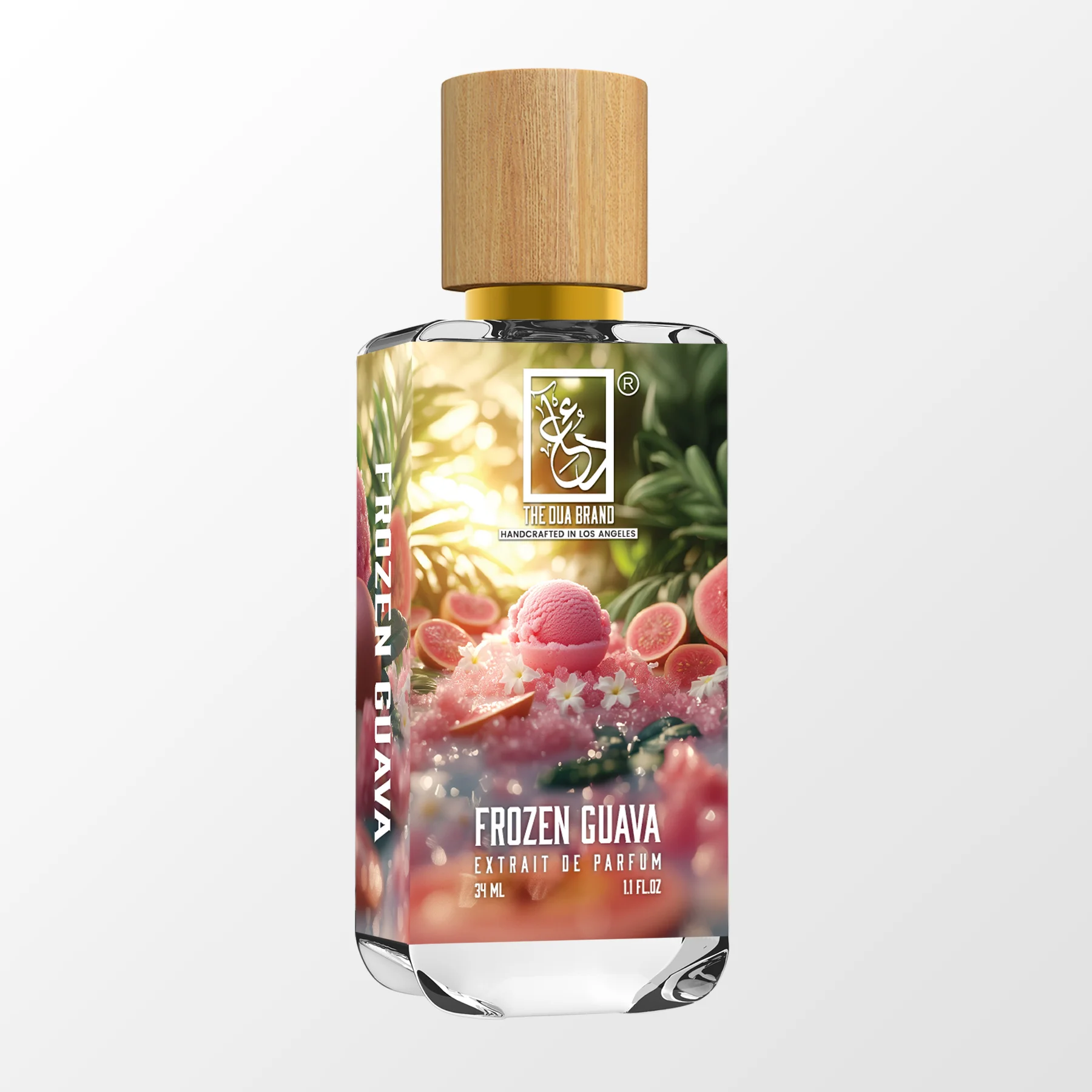 Etikett Detail von The Dua Brand Frozen Guava – exotischer Fruchtduft mit Passionsfrucht, Zitrusnoten und cremiger Vanille