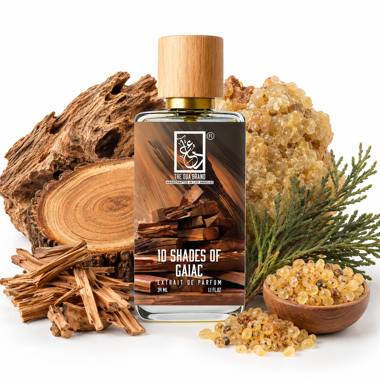 The Dua Brand 10 Shades of Gaiac Extrait de Parfum 34 ml – exklusives Nischenparfum mit warmem Gaiac-Holz, cremigem Moschus, rauchigem Weihrauch und edlem Zedernholz für Damen und Herren.