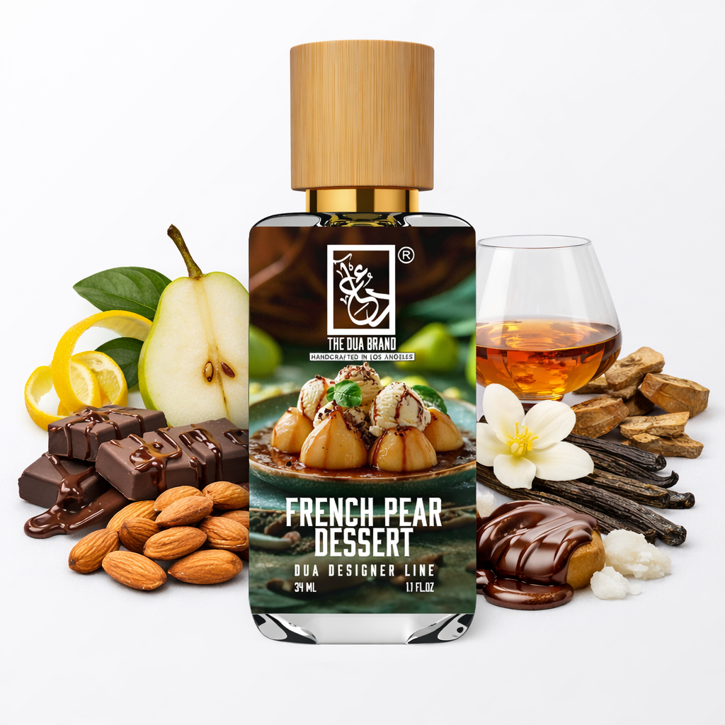 The Dua Brand French Pear Dessert 34ml Duft Bourbon Vanille und Cognac

Dua Französisches Birnendessert 34ml Parfum mit gerösteten Mandeln

The Dua Brand French Pear Dessert Extrait 34ml boozy Gourmand Duft