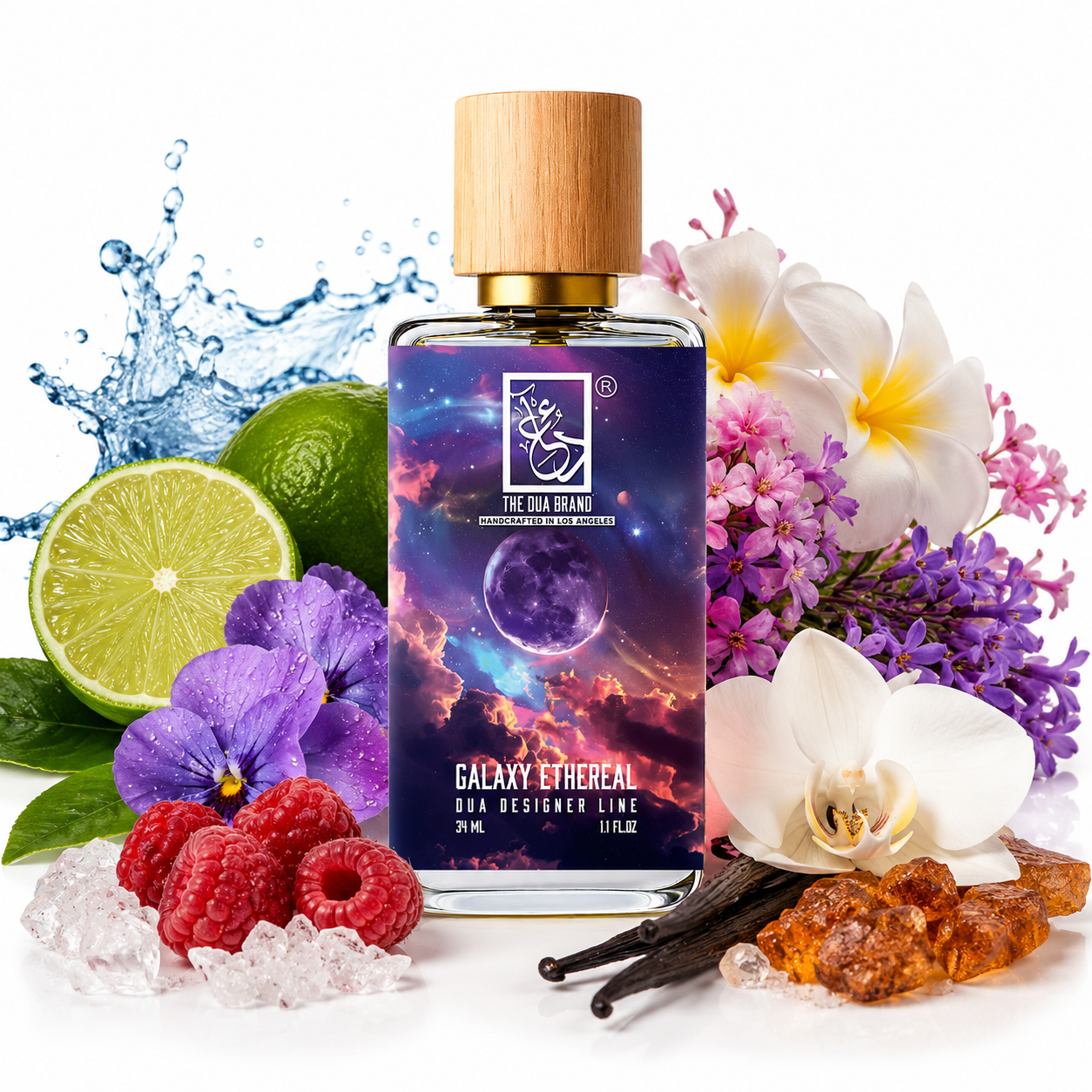 The Dua Brand Galaxy Ethereal Extrait de Parfum 34 ml – exklusiver Unisex-Duft mit spritziger Limette, aquatischen Meeresnoten, fruchtiger Himbeere und cremigem Ambroxan für langanhaltende Frische.