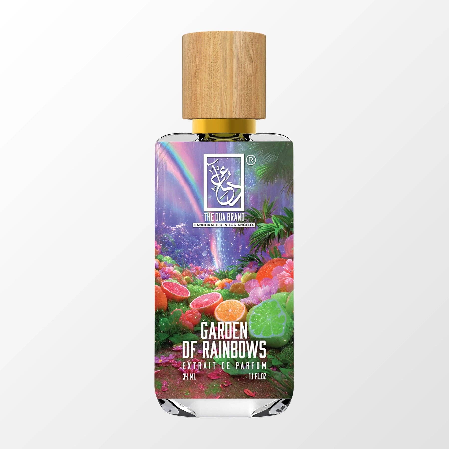 Dua Garten der Regenbögen 34ml Parfum mit Tuberose und Vanille

The Dua Brand Garden of Rainbows Extrait 34ml Moschus und Oud Holz

Dua Garden of Rainbows 34ml Duftbeschreibung fruchtig floral warm

The Dua Brand Garten der Regenbögen 34ml Nischenduft Extrait de Parfum