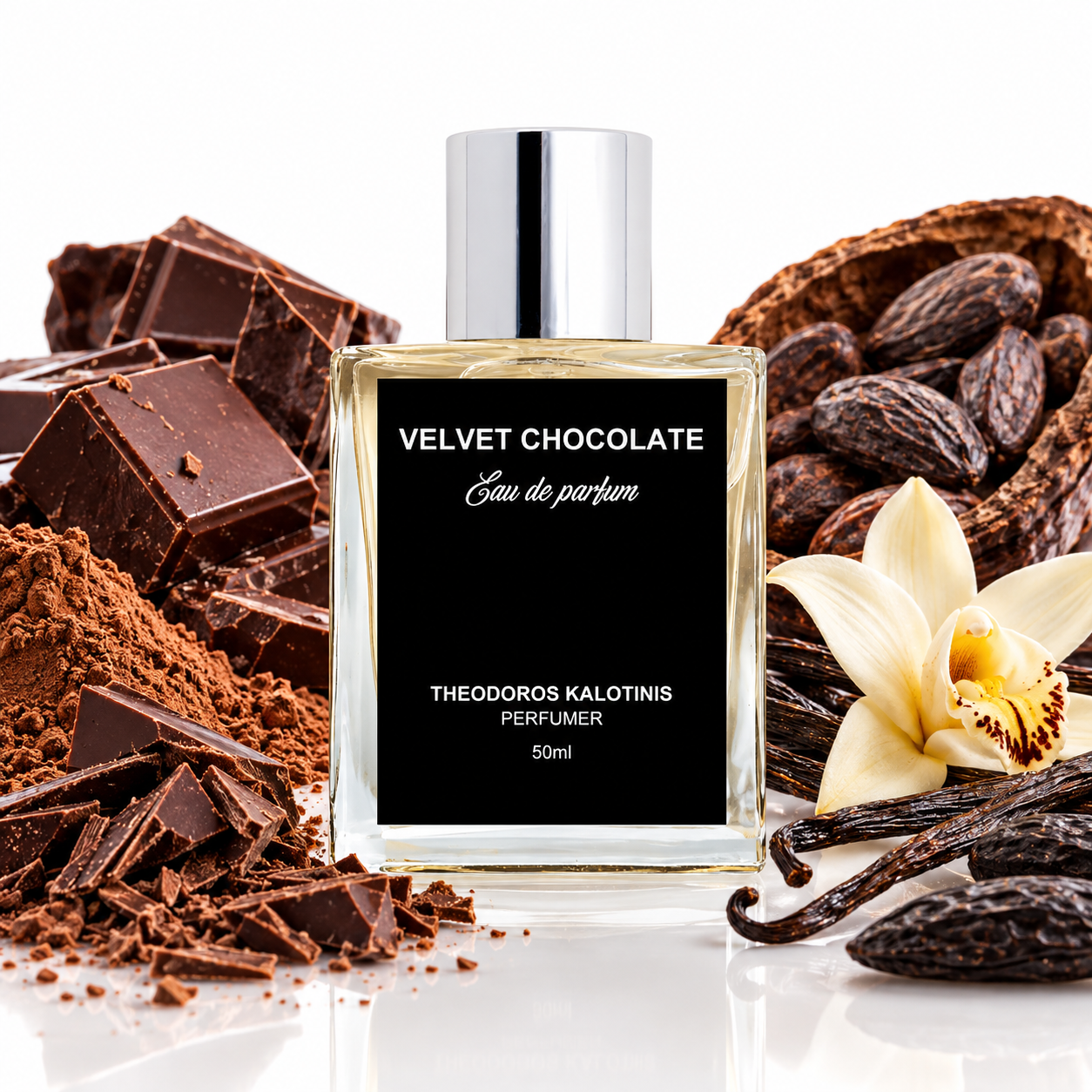 Velvet Chocolate 50 ml online kaufen – cremiges Gourmand Parfum von Theodoros Kalotinis
Theodoros Kalotinis Velvet Chocolate kaufen – intensiver Kakao Vanille Duft
Velvet Chocolate Eau de Parfum kaufen – schokoladig, cremig und süß
Theodoros Kalotinis Velvet Chocolate online kaufen – Gourmand Duft mit Kakao und Vanille